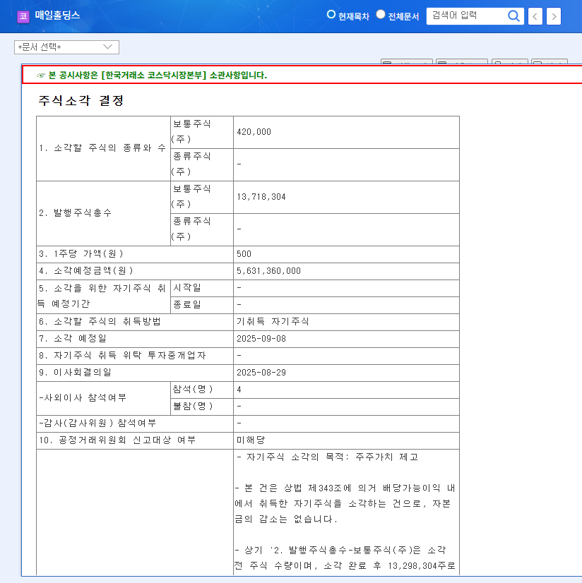 Maeil Holdings Stock Buyback: Positive Impact on Stock Price? Key Analysis for Investors! 관련 이미지
