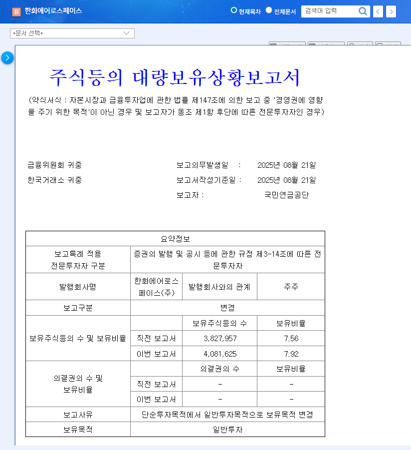 Hanwha Aerospace: National Pension Service Increases Stake! Investment Outlook Analysis 🚀 관련 이미지