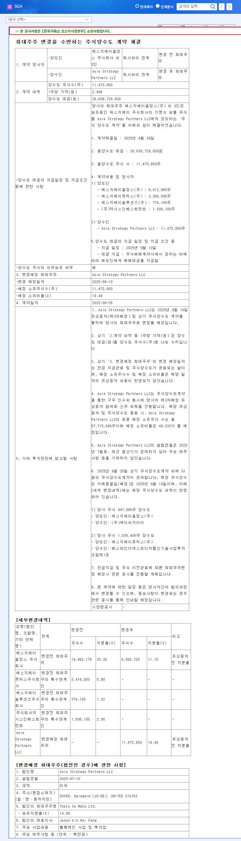 SGA Stock: Will the Change in Majority Shareholder Bring a New Era? 관련 이미지